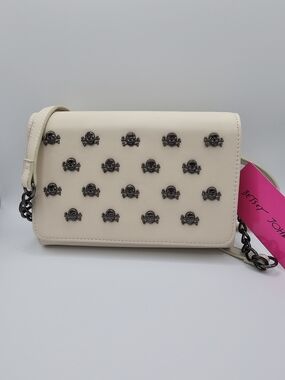 Betsey Johnson Skull Studded Crossbody And/Or Clutch Bag In Off White Chalk NWT